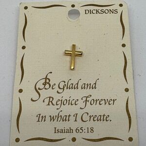 Gold Cross Lapel Pin Religious Faith Gift Christian Isaiah 65:18 First Communion